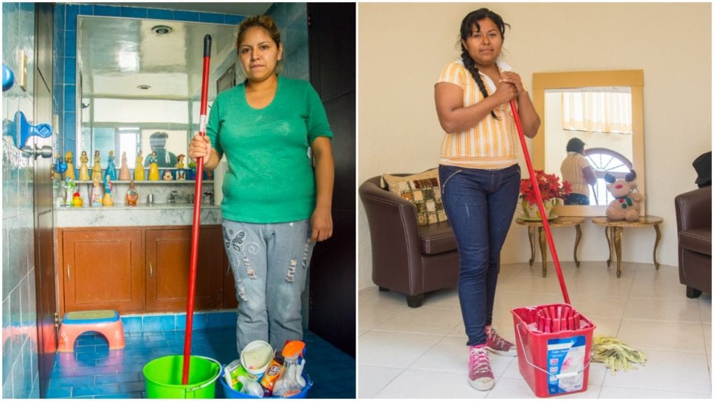 Eva Antonio Ramírez Reyes (right) sleeps in an ironing room and can only leave her employer's house on Sundays. Aidee Rosario Galindo (left) fled violence in Acapulco before becoming a domestic worker. © | Martina Žoldoš