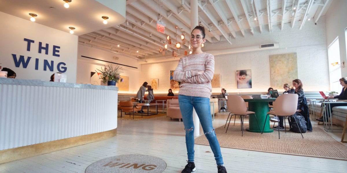 Audrey Gelman stands in the lobby of The Wing SOHO | © Phil Provencio/Unearth Women