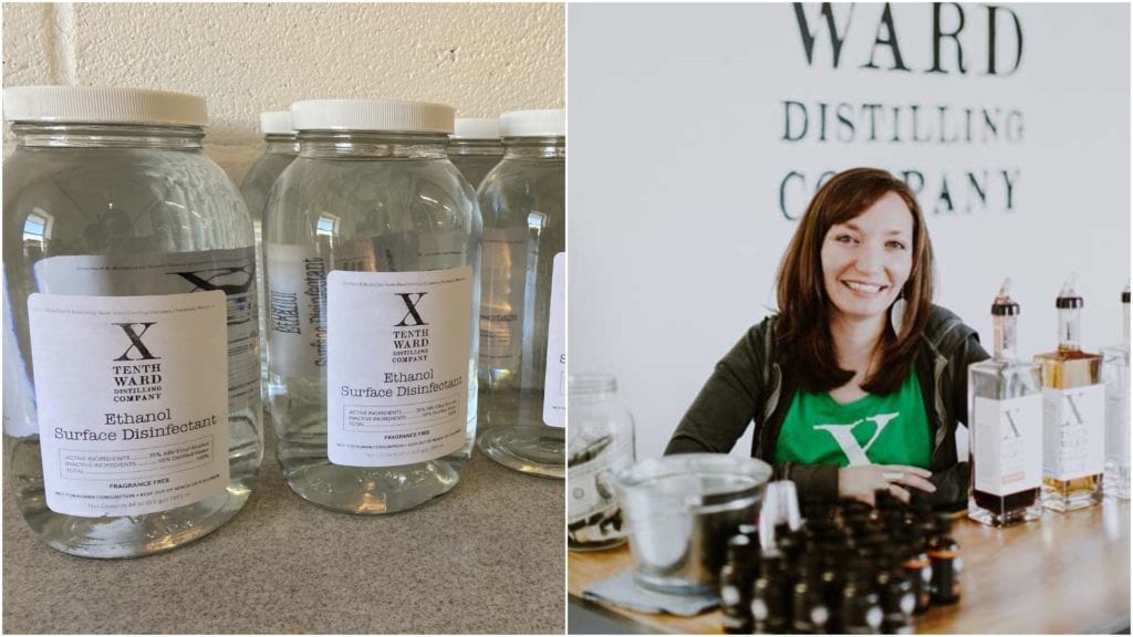 (R) Monica Pearce, owner of Tenth Ward, (L)Surface disinfectants produced by Tenth Ward | © Courtesy of Tenth Ward