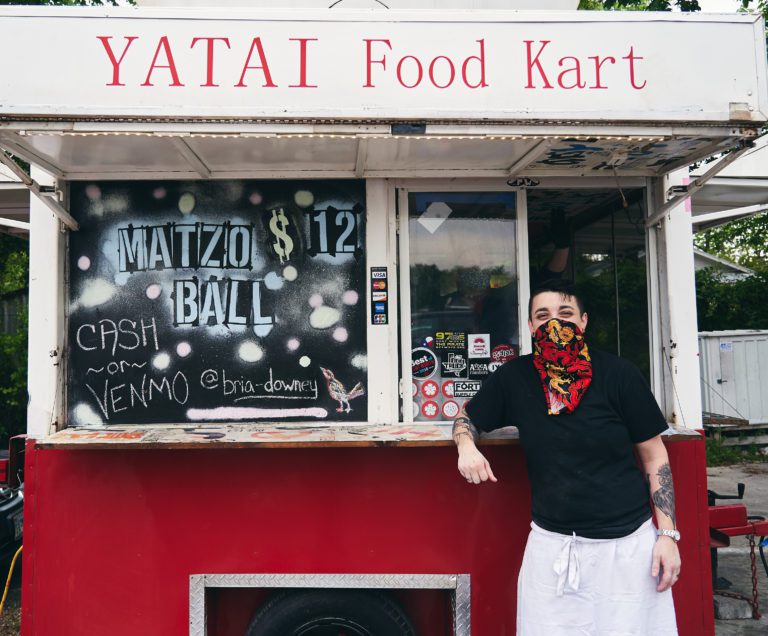 Chef Bria Downey stands in front of the Yatai Food Kart from which she has been serving soup to the Fort Worth community during the pandemic © | Brian Hutson