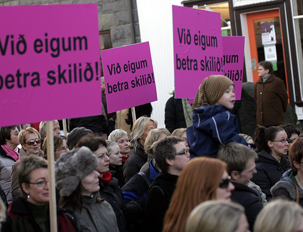 Although Iceland leads the way for gender equality, women are still pushing for equality. Here Icelandic women protest in the streets for equal rights.  | © Petur Asgeirsson/Shutterstock